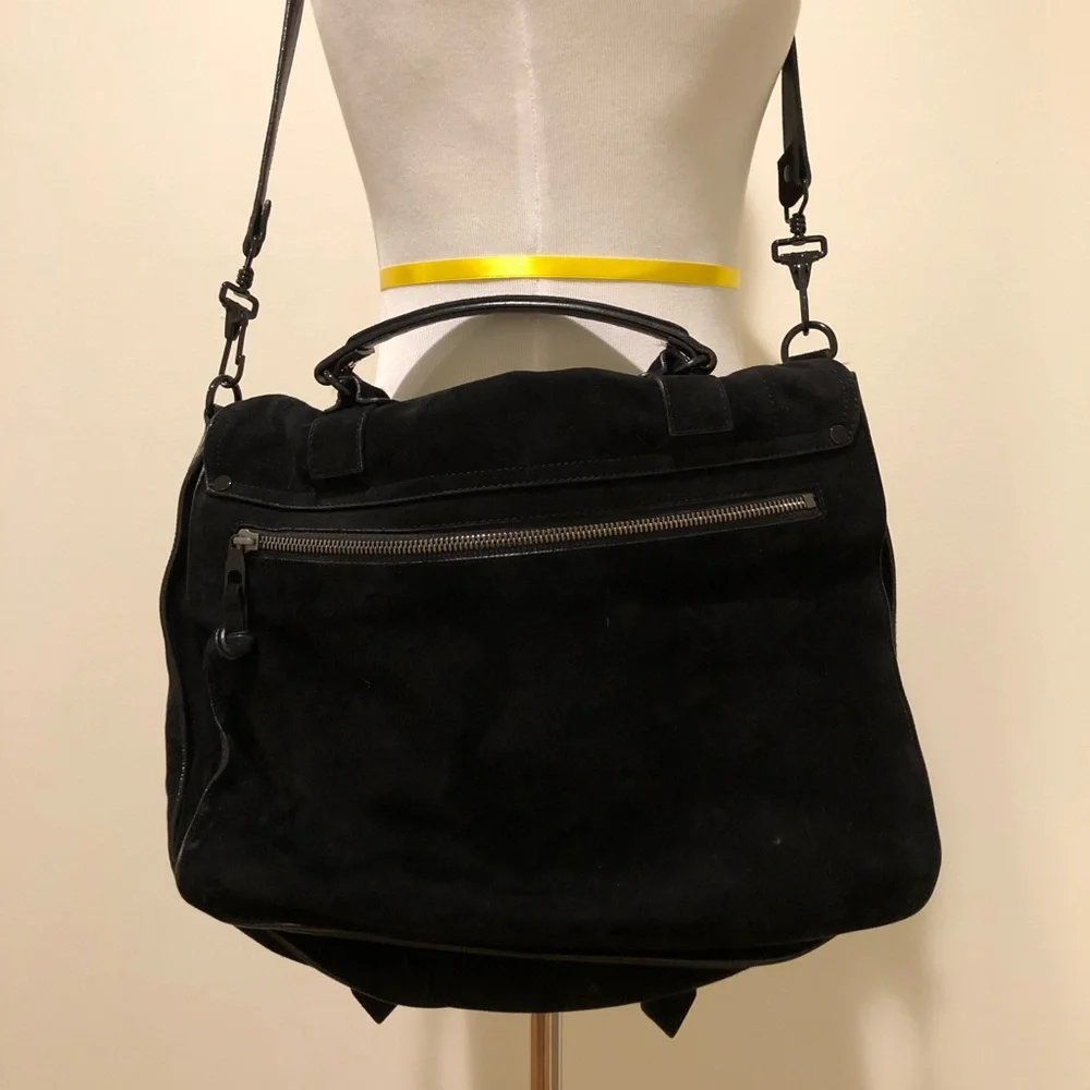 Black Suede Satchel Handbag - Women